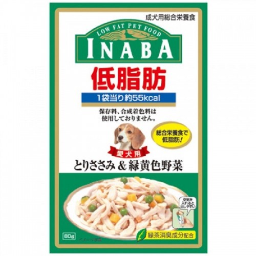 INABA 低脂肪軟包 雞肉+綠黃色野菜濕狗糧