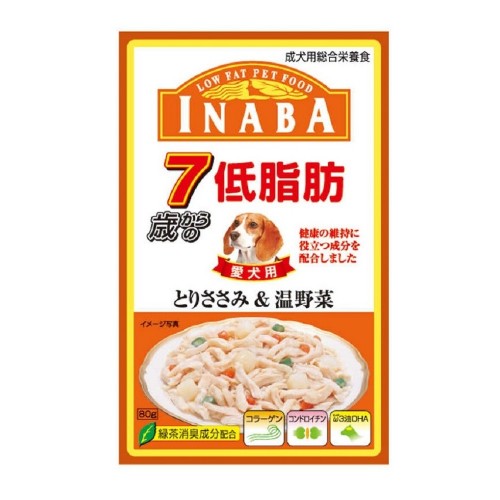 INABA 低脂肪軟包 老犬用雞胸肉+蔬菜濕狗糧