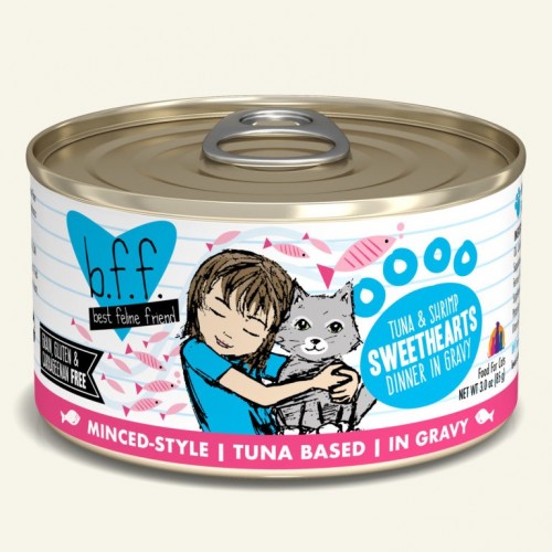 B.F.F. 吞拿魚+蝦+肉汁(淺藍色)貓罐頭