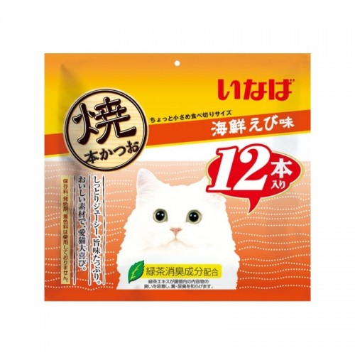 INABA 燒鰹魚 - 海鮮蝦味貓貓小食 12件裝